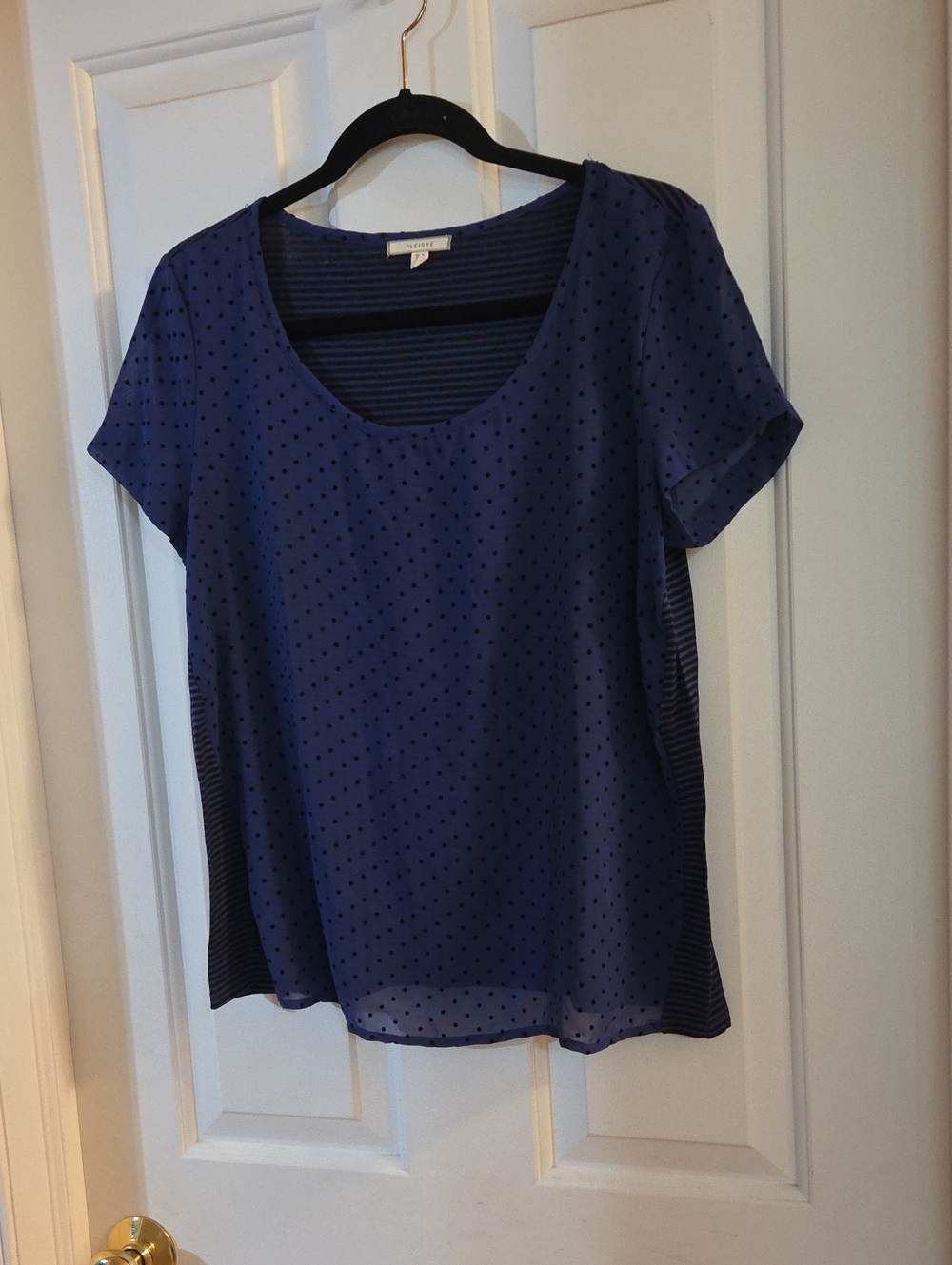 Pleione Purple Black Dot Short Sleeve Scoop Neck  Layered Top Medium